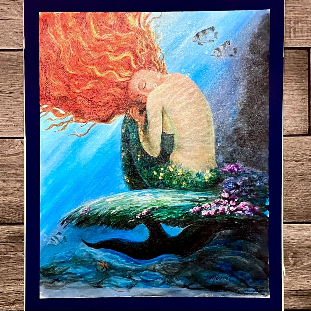 MERMAID ACRYLIC PAINTING/ Red-Headed WATER NYMPH / August 2018 / SIGNED B. Mannt